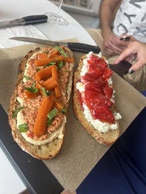 Carrot and muhammara toast and strawberry toast. Yum!