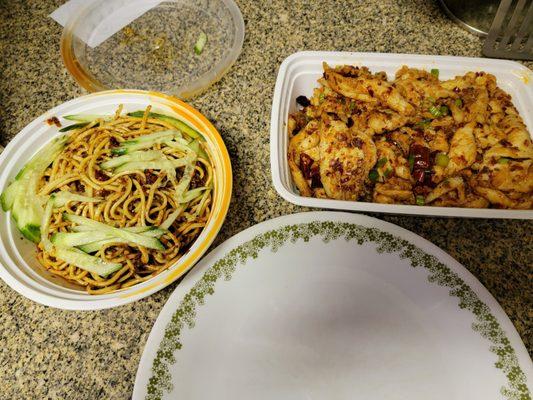 Cold noodles in chili oil, volcano chicken