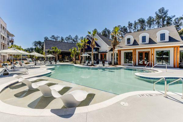 Pool with chaise loungers