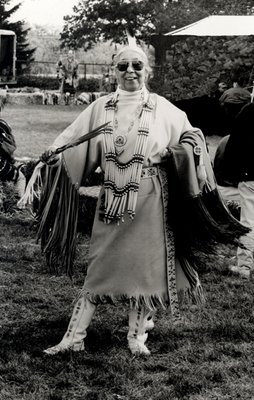 Jeanne LaTraille wearing Traditional Buckskin Dress designed by Melissa Lea.