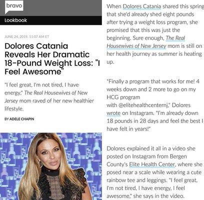 Honored to be recognized by BRAVO for the 2nd time while Dolores Catania is still working to attain her weight loss goals with us!!