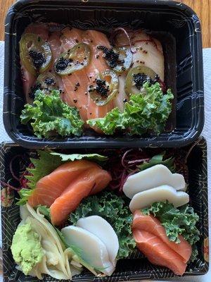 Jalapeno Sashimi, Salmon Sashimi, White Tuna Sashimi