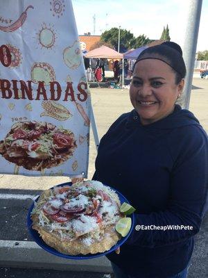 Large Tostada and Chef Adriana at Work