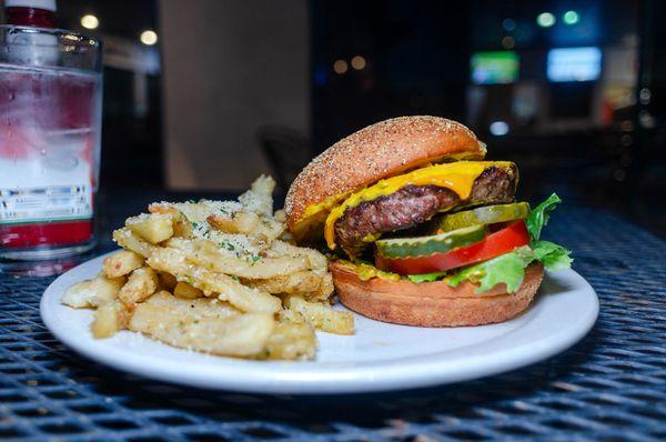 cheeseburger & garlic fries $20