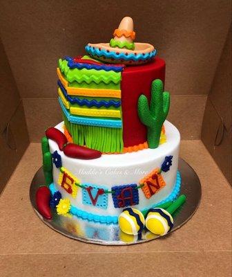 Mexican Theme Cake made with buttercream frosting and fondant details