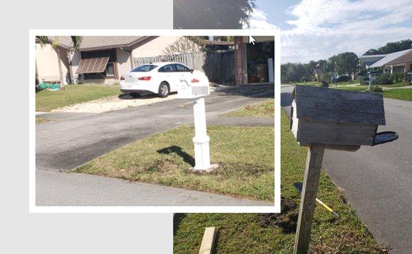 A customer's mailbox was knocked over in the middle of the night.  They needed a professional handyman to remove the old and replace.