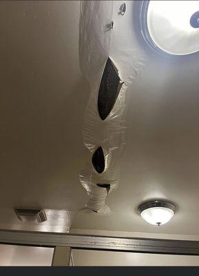 Holes in the roof with water comes in