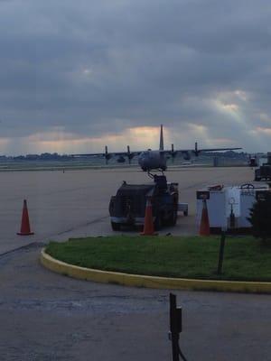 A Hercules parked in ramp..see how it has the shoulder lean?!