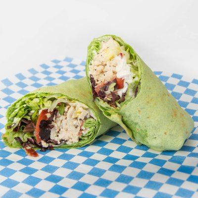 Chicken Bacon Wrap - Chicken breast, crispy bacon, tomatoes, greens, house buttermilk ranch toasted in a tortilla