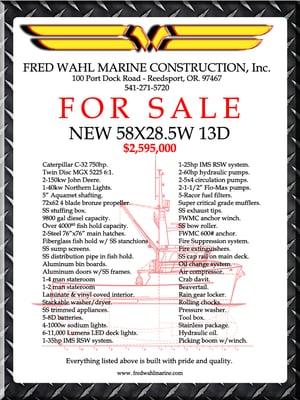 For Sale! Please call for more information. For more photos please see our website below www.fredwahlmarine.com