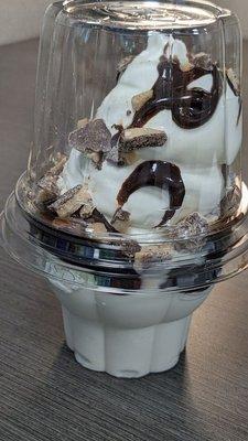 HOT FUDGE SUNDAE WITH HEATH BAR PIECES.