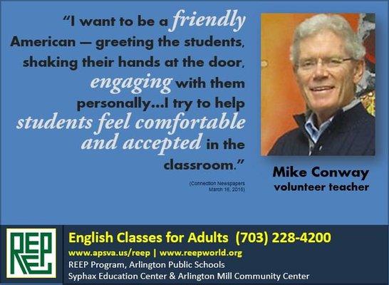 "I want to be a friendly American - greeting the students, shaking their hands at the door, engaging with them...