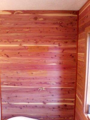 cedar walls in a bathroom