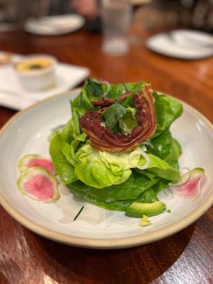 Butter lettuce salad with crisp pancetta