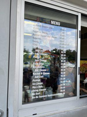 Concession menu