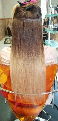 Tape Hair Extensions, Ombre style, 20 inches long.