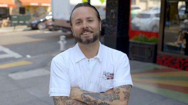 Tony, maker of the world's best pizza, at his North Beach restaurant