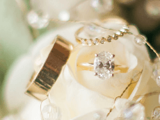 Diamond engagement ring and gold wedding bands purchased from Rand at Adele