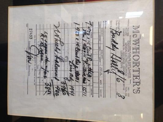 This is a receipt from Buddy Holly in 1958. Yes, THE Buddy Holly. McWhorter has been a Lubbock business since 1942.