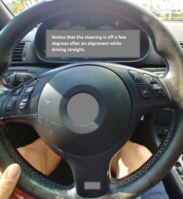 The steering wheel is not centered after an alignment at Lavale Automotive Service.