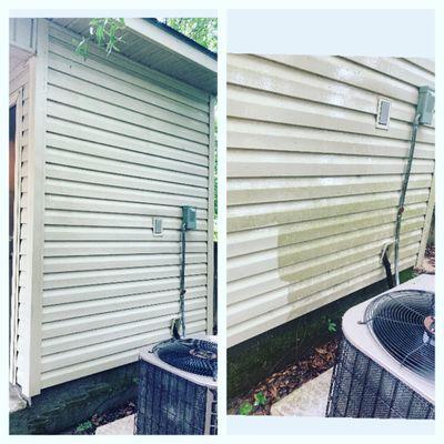 Pressure washing siding, removal of mildew