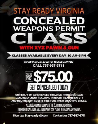 Conceal Weapons Class "ONLY $75" EVERYDAY