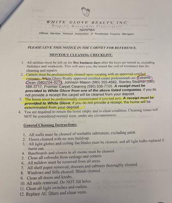 I hired a different carpet cleaning company with great reviews, and then saw we could only use "White Glove Realty approved certified"