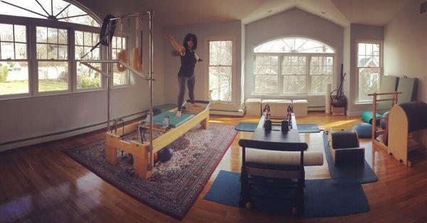 My amazing studio! I'm doing the standing split series.