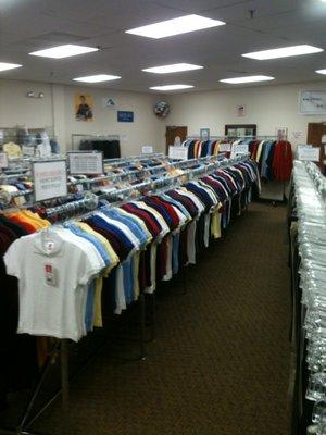 Male and female polo shirts in both youth and adult sizes; shirt and long sleeve styles.