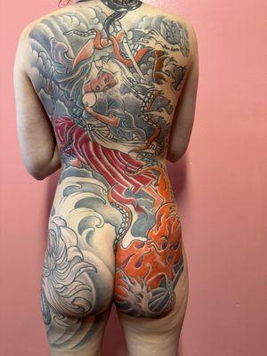 Large scale in process Japanese tattoo