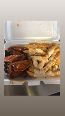 Hot Honey Lemon Pepper Wings with Cajun Ranch Fries