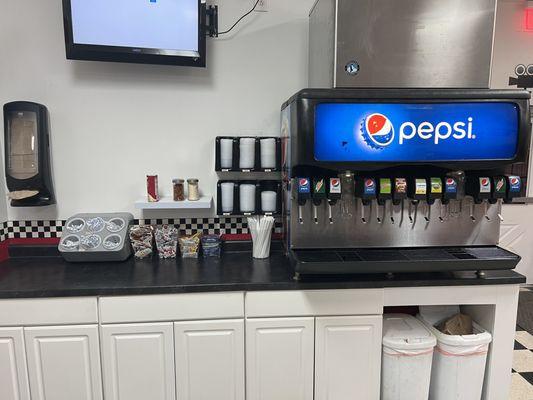 Soda fountain area and additional accoutrements