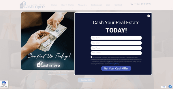 Real estate company web designing pop up form