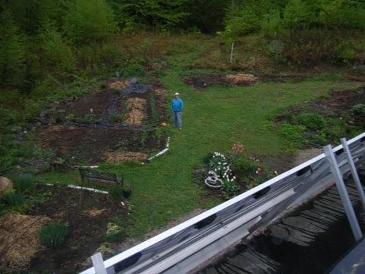 View of gardens from the earth-shelter roof.