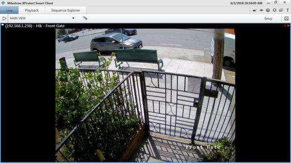 Front gate of our office on Venice Blvd. Hikvision 3MP dome camera running on Milestone XProtect.