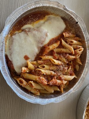 Eggplant parmigiana with penne