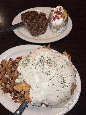 chicken fried steak and ribeye