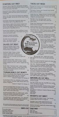 The Taqueria Tsunami menu.. lots of options and all sound so delicious!