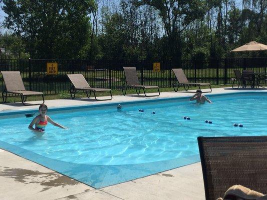 Pool area 3,4,and 5 feet deep. Lots of seating.