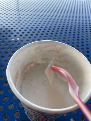 haft way through my  cake batter cookie dough  blizzard and found a wrapper inside with looks like dirt is on it .