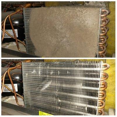 Condenser coil cleaning on Sun Zero Wine coller