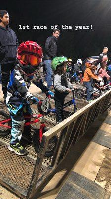 Strider races use the starting gate some nights, but it's not required to race if your kiddo is "scared" of the loud gate.