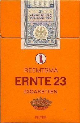 A pack of Ernte 23 cigarettes