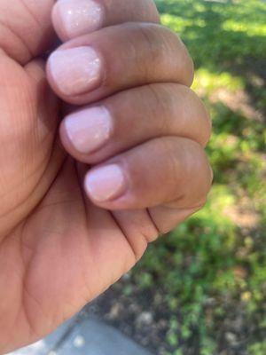 I do not like when the polish is inconsistent with gaps between skin and nails but since this is a light color cannot tell the difference.