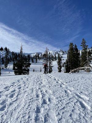 Trekking from castle lake up to heart lake