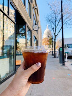 Small Iced Americano w/ hazelnut ($3)