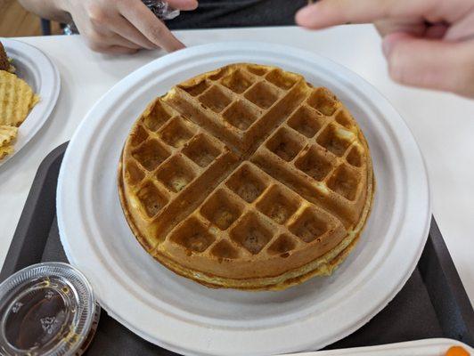 Plain waffle with side of syrup