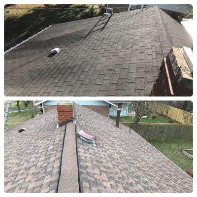 Before and after - upgrade from 3 tab asphalt shingle to architectural asphalt shingle