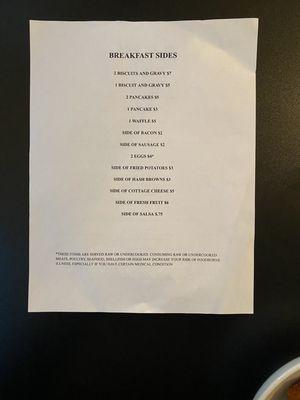 Breakfast menu