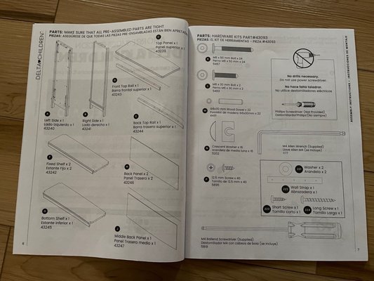 Instructions parts list for false advertised version. (Bookshelf only no adjustable shelf)